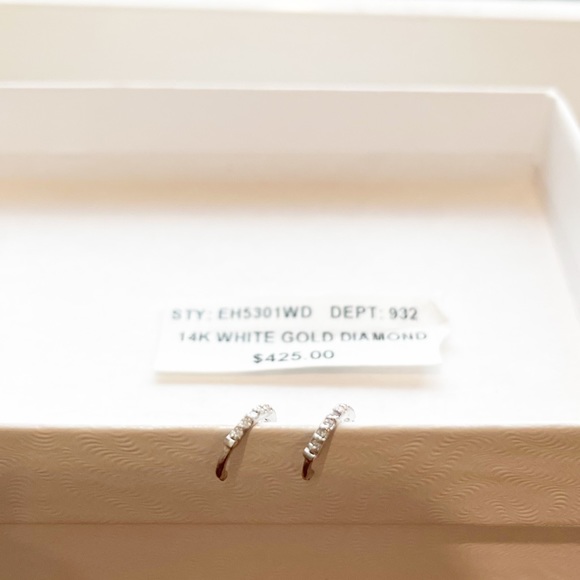 SALEπ€ Last One! Real Diamond 14k White Gold Huggie earring - Picture 6 of 17